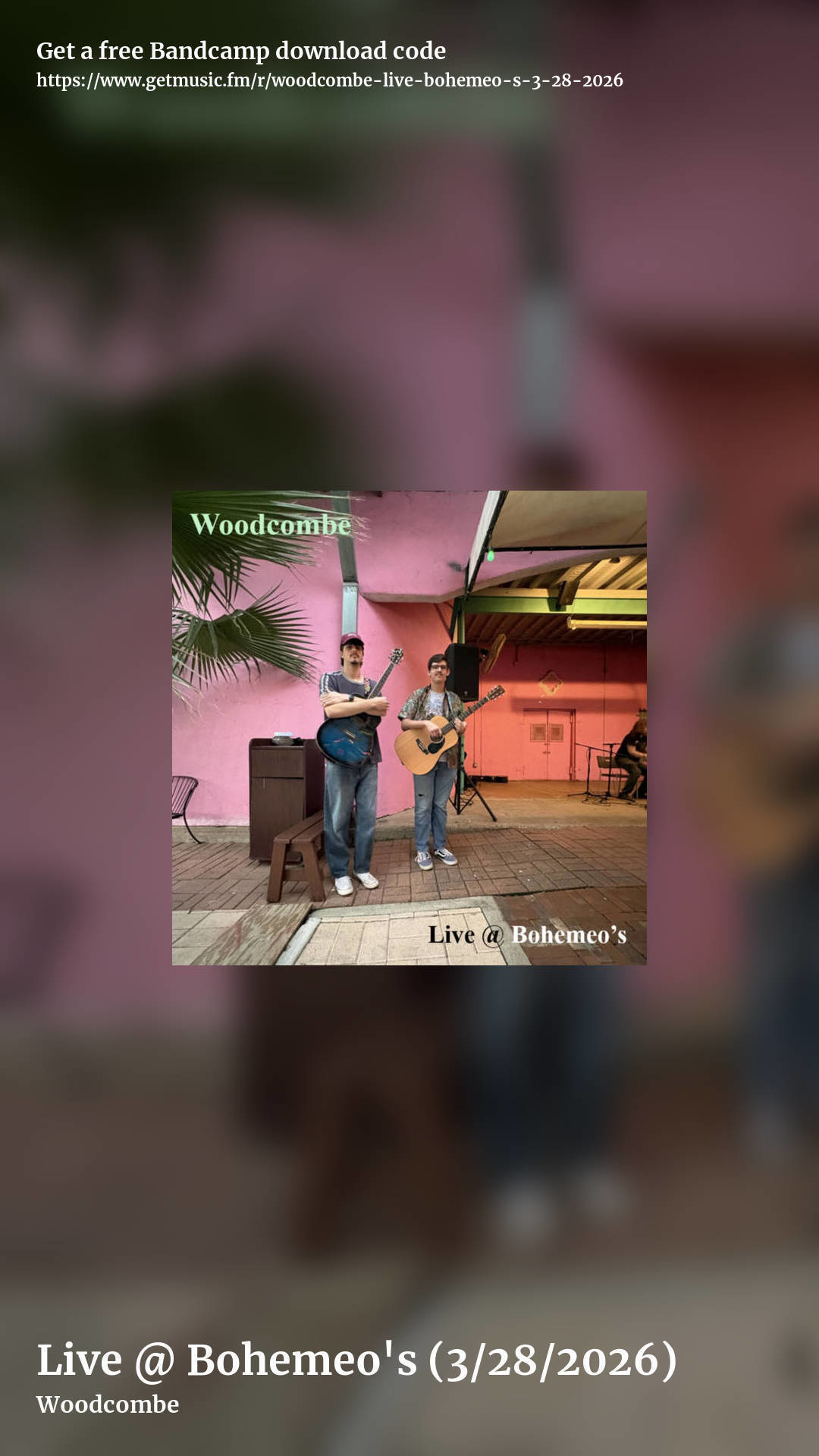 Live @ Bohemeo's (3/28/2026) by Woodcombe, story promo share image